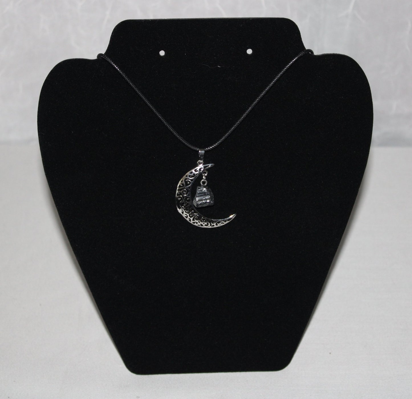 Moon with handing Black Tourmaline Pendent 1.25"