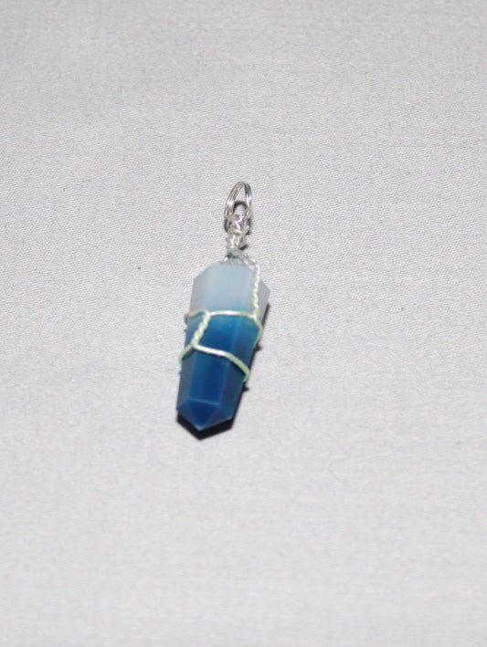 Wire Wrapped Blue Onyx Pendant 1.5 to 1.75"L