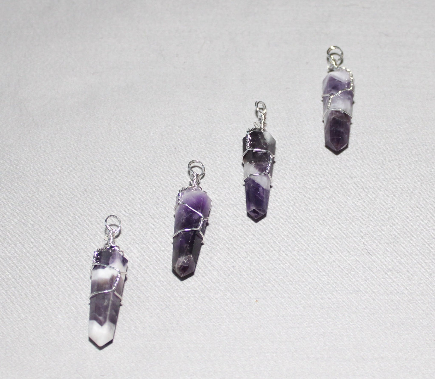 Wire Wrapped Chevron Amethyst Pendant 1.25 to 1.5"L